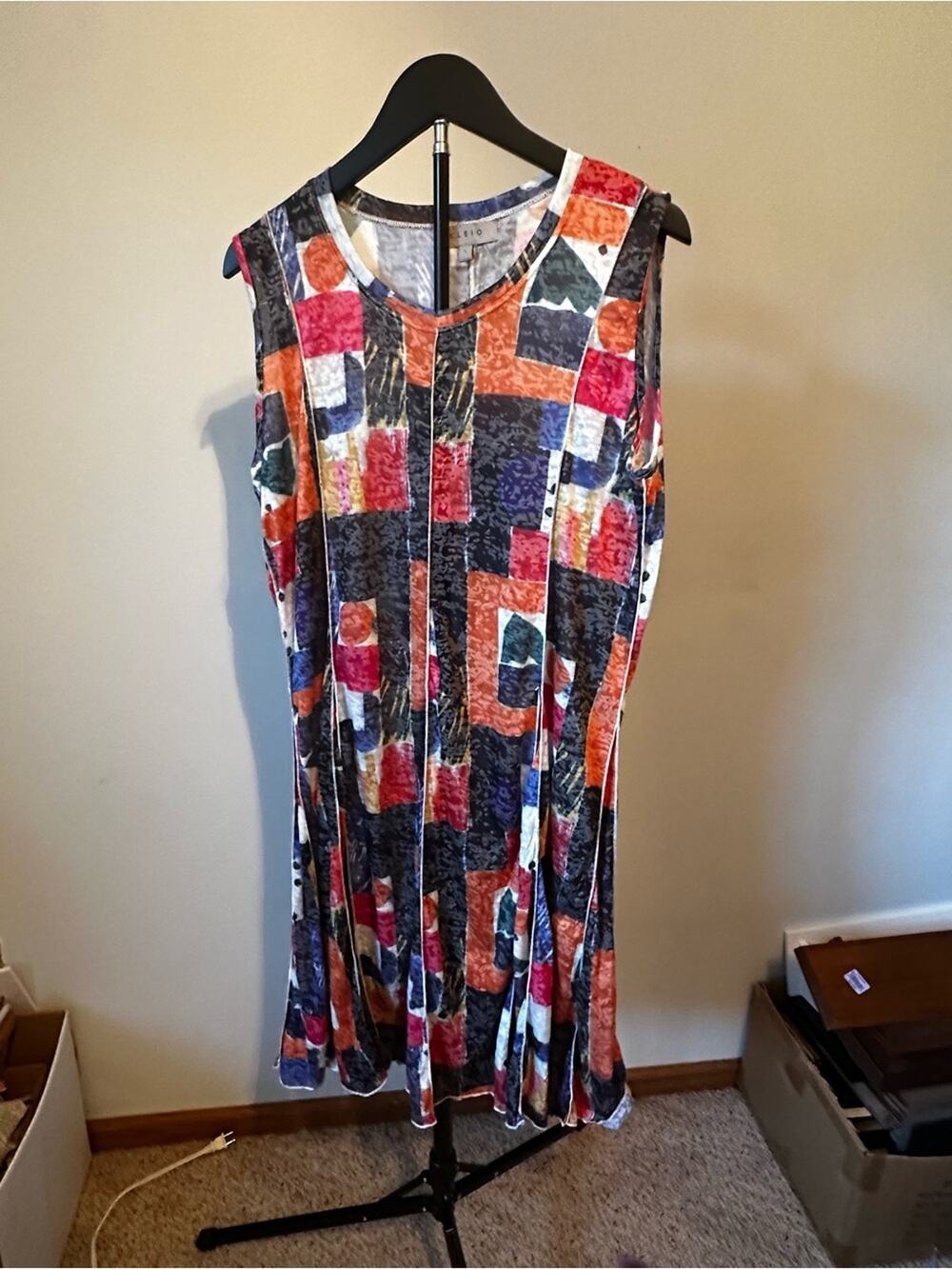 KLEIO Sleeveless Geometric Patchwork Midi Dress - Abstract Boho Art-to-Wear